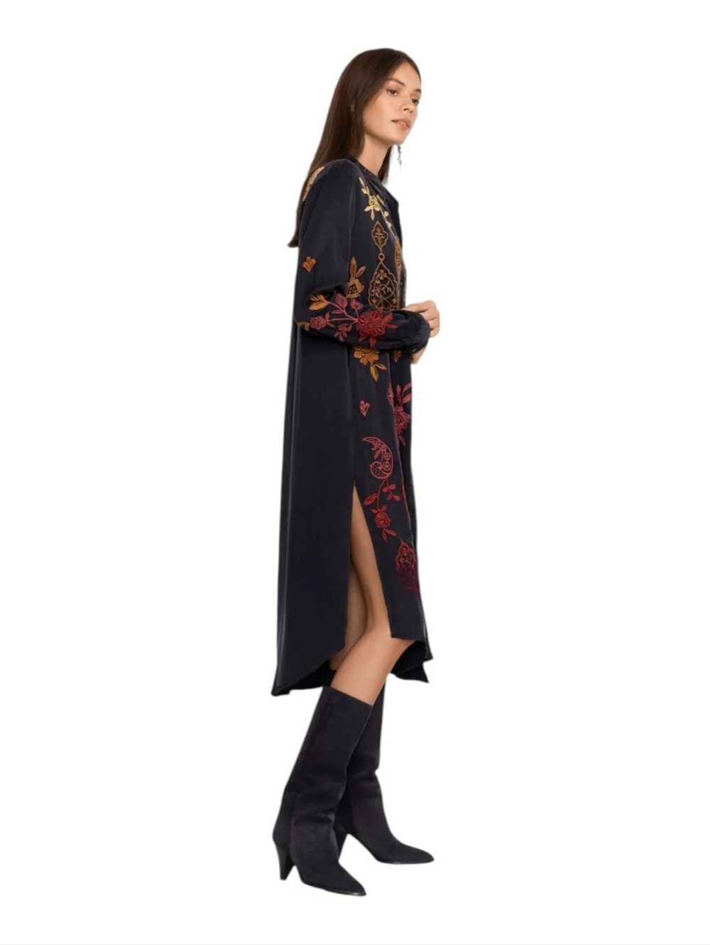 Johnny Was Kiana Relaxed Overshirt Dress Embroidery Button Up Size Small - Picture 2 of 11